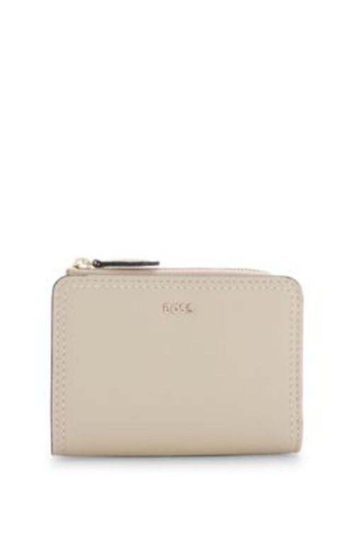 BOSS Grained-leather wallet with metallic logo lettering - Light Beige Women's Wallets pc