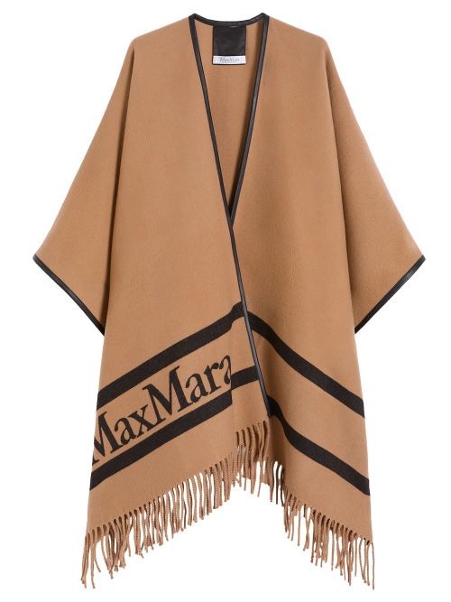 Jacquard Wool Poncho In Camel