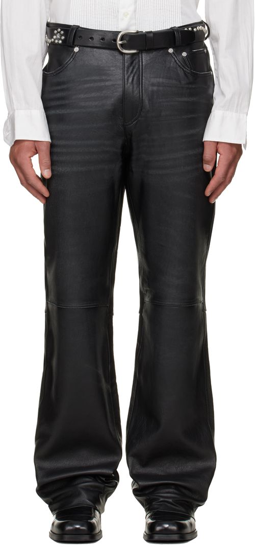 Black Carlson Cut Leather Pants