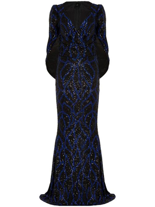 Shawl design sequinned gown - Black