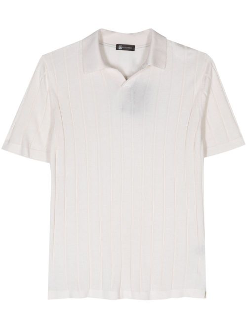 Spread-collar silk polo shirt - Neutrals