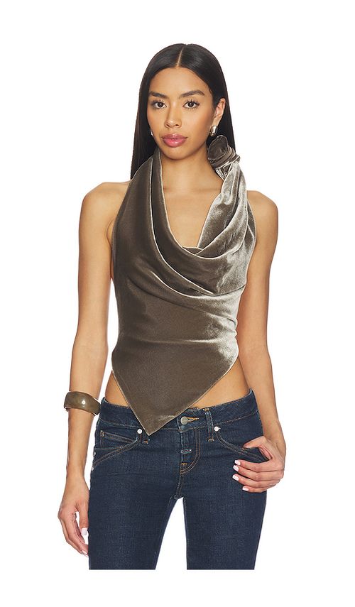 Monse Velvet Leather Strap Halter Top in Teak. 4 also