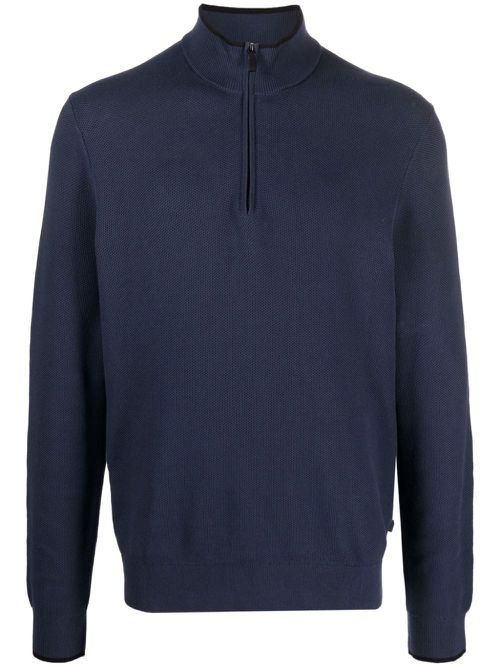 Half-zip textured cotton jumper - Blue