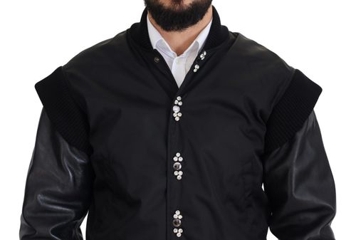 Crystal-Embellished Nylon Bomber Jacket — Black