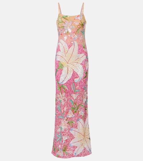 Là Fuori Floral sequined gown