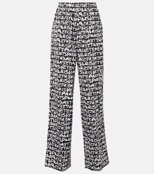 Printed high-rise cotton wide-leg pants