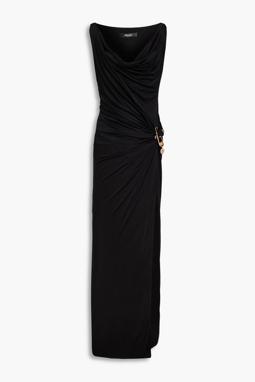 Wrap-effect embellished jersey gown - Black - IT 40