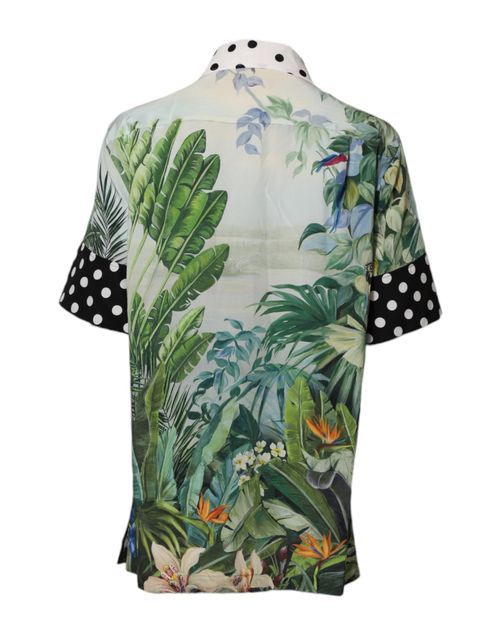 Tropical Botanical Print Silk Shirt — Multicolor