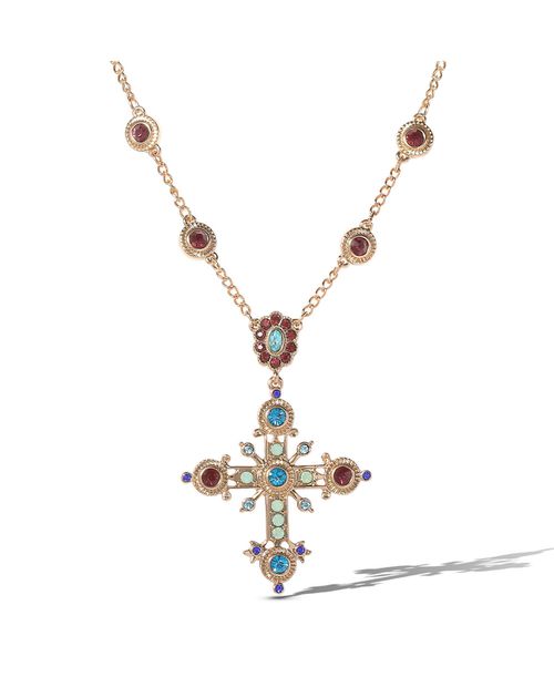 Gold-Tone Crystal Cross Pendant Necklace - Gold
