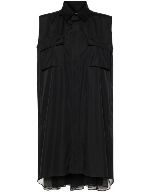 Pleat-detail cotton shirtdress - Black