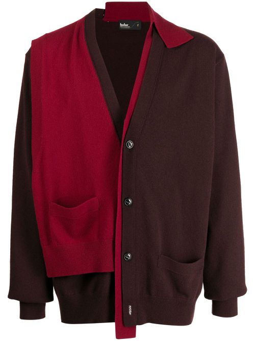 Asymmetric wool cardigan - Red