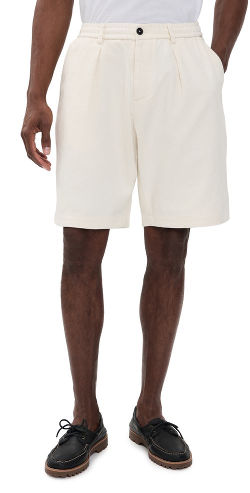 Pleated Track Shorts Ecru