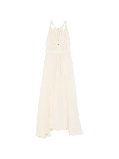 90% Linen V-Neck Mini Dress with Adjustable Back Closure and Slit Skirt