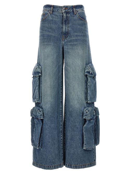 -Baggy Cargo Jeans Blu-Donna