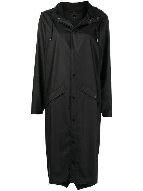 Longer drawstring-hood raincoat - Black