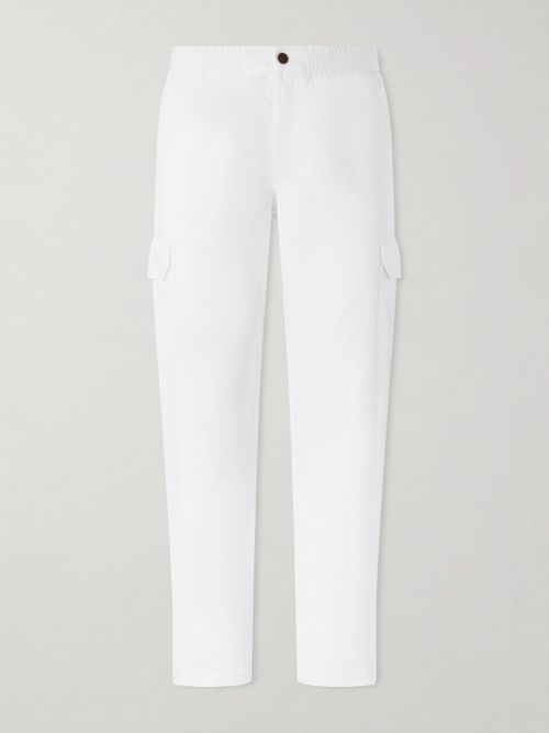 Tapered Cotton and Linen-Blend Trousers - Men - White