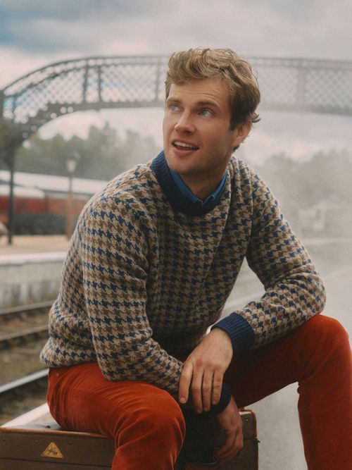 Ferguson Wool-Rich Oatmeal Houndstooth Jumper