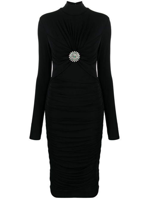 Appliqué-detail ruched midi dress - Black