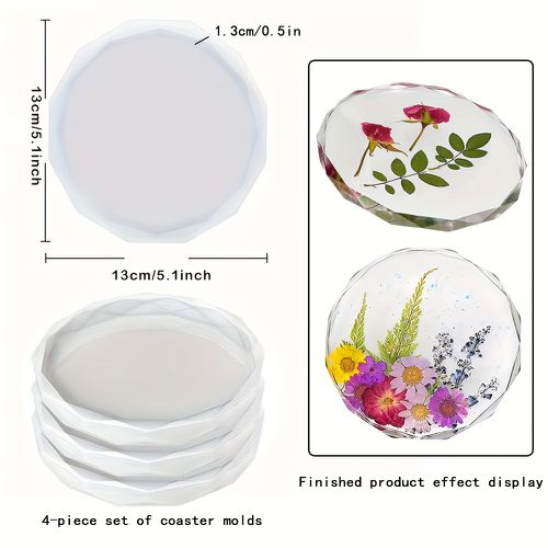 TEMU 4pcs Resin Casting Molds Set, Geometric Cup Coaster Molds For Resin Casting, Large Round Silicone Molds For Epoxy Resin Specimen Ornaments And