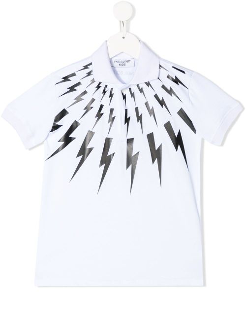 Lightning print polo shirt - White