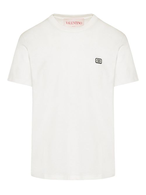 Valentino Small VLOGO Patch Embroidered T-Shirt in White - White