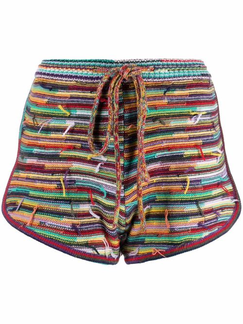 Horizontal-stripe knitted shorts - Blue