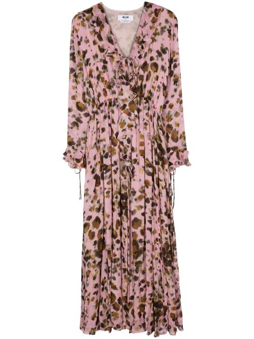 Abstract-print ruffle-detailing dress - Pink