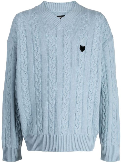 Panther cable-knit jumper - Blue