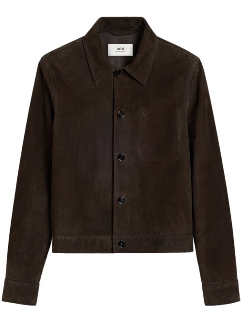Leather button-down overshirt - Brown