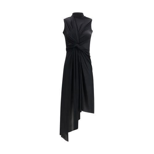 Asymmetrical Draped Polyamide Dress — Black