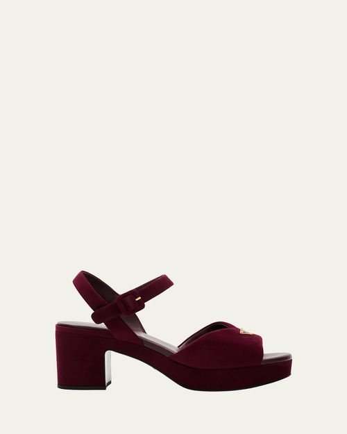 Suede Triangle Logo Platform Sandals