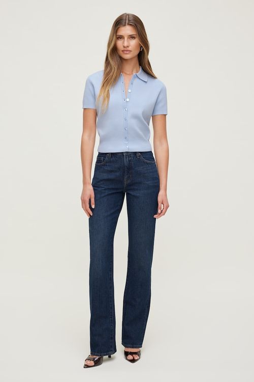 Cara Rigid High Rise Straight Leg Jeans - Blue - Women Clothing