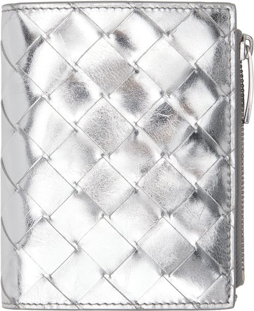 Bottega Veneta Silver Intrecciato Small Bi-Fold Wallet