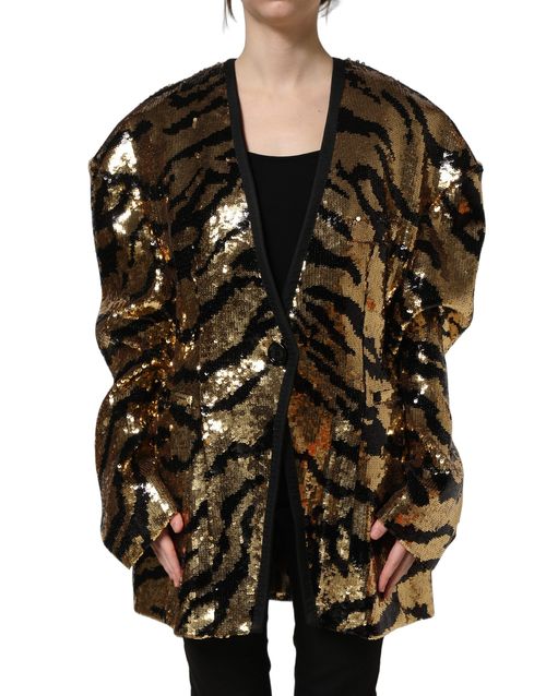 Sequin Tiger Stripe Blazer — Gold