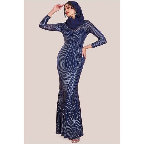 Goddiva Modesty Two Toned Sequin Maxi - Navy