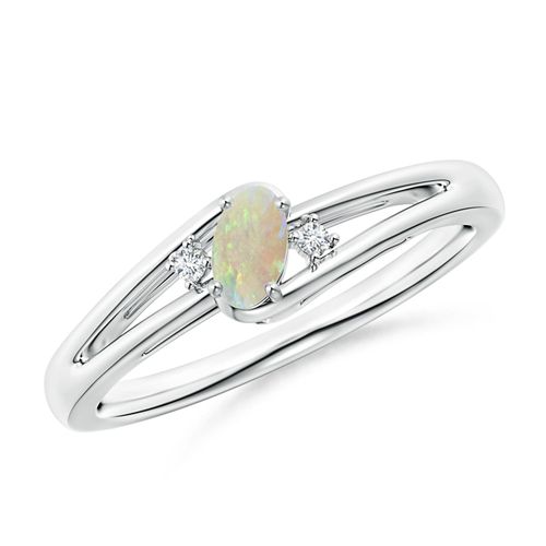 Angara 0.15 Carat Prong-Set Opal and Diamond Split Shank Ring in Platinum