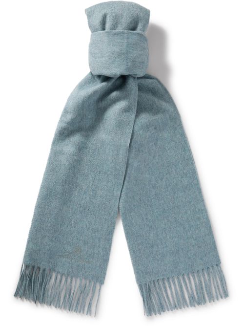 로로피아나 남성 Fringed Cashmere Scarf - Men - Blue 0400654439513