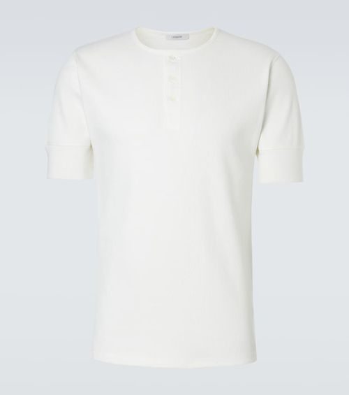 Cotton and linen jersey Henley shirt