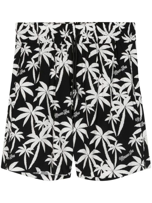 Palm tree-print drawstring track shorts - Black