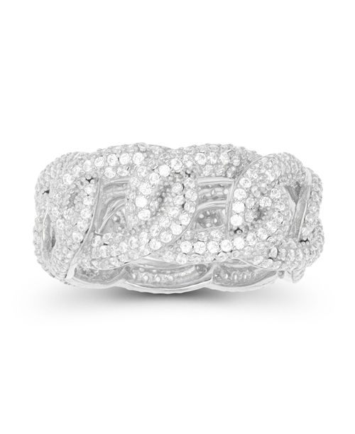 Cubic Zirconia Micropave Chain Link Ring - Sterling Silver