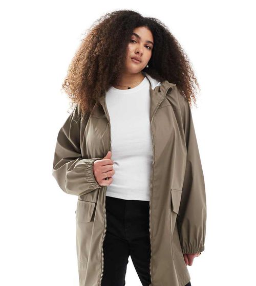 ASOS DESIGN Curve rubberized rain coat in mushroom-Brown