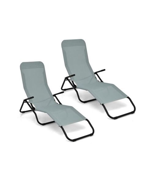 2 Pieces Folding Portable Patio Chaise Lounger with Rocking Design-Light Green - Light Green