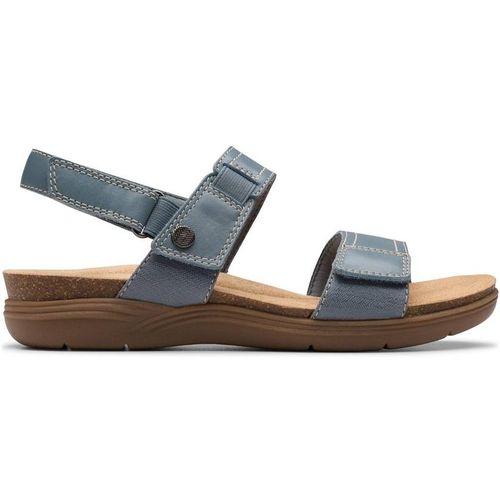 Clarks April Clover Blue Grey Combination Flat Sanda