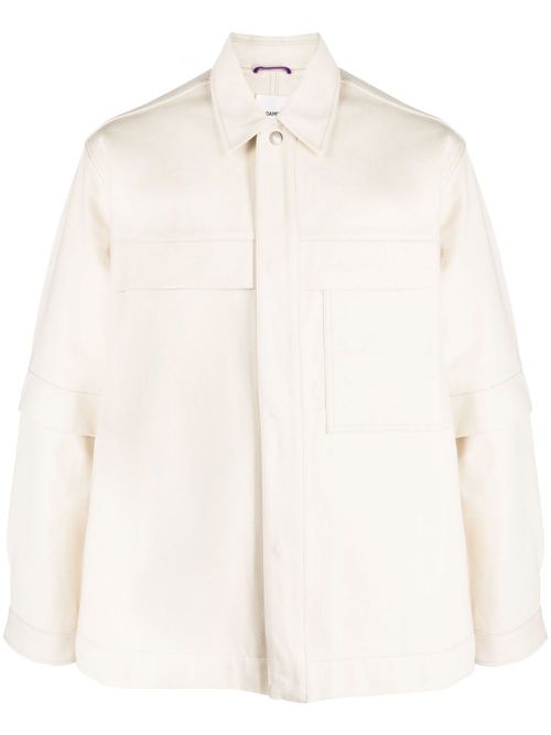 Short-sleeve overlay cotton shirt jacket - Neutrals