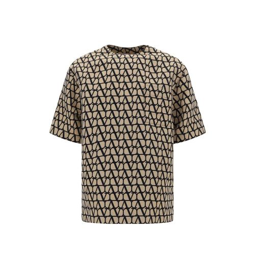 Monogram-Jacquard Silk T-Shirt — Beige
