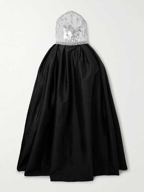 Crystal-embellished Sequined Mikado Gown - Black