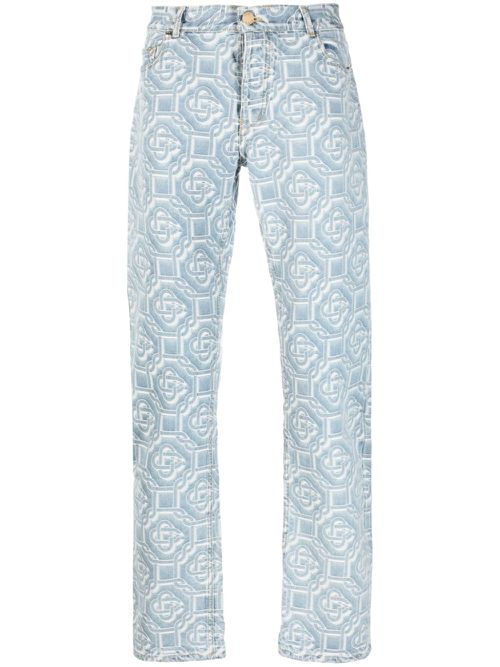 Monogram-print straight-leg jeans - Blue