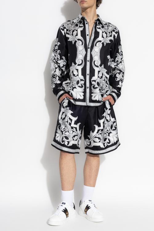 Silk Shorts With "Architectural Baroque" Print, Men's, Black