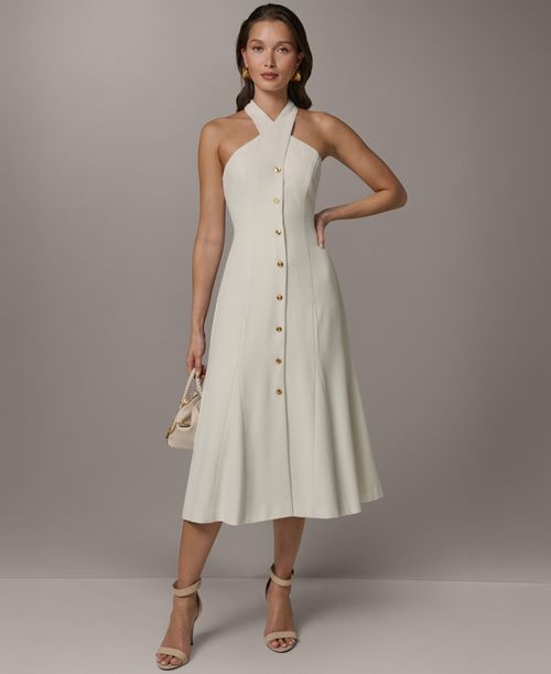 Women's Halter A-Line Sleeveless Midi Dress - Cream