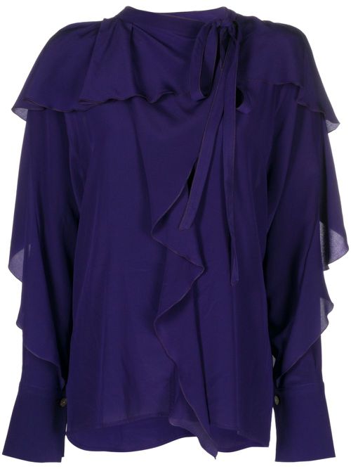 V-neck ruffled silk blouse - Purple